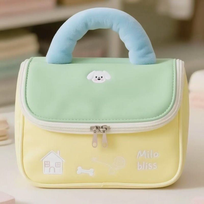 Τσαντάκι μακιγιάζ με καπάκι που γυρίζει, σχήματος κουτιού, πολυεστέρας, θήκη με φερμουάρ, σχέδιο ζωικού χαρακτήρα καρτούν