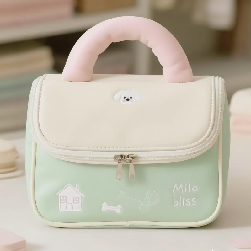 Τσαντάκι μακιγιάζ με καπάκι που γυρίζει, σχήματος κουτιού, πολυεστέρας, θήκη με φερμουάρ, σχέδιο ζωικού χαρακτήρα καρτούν