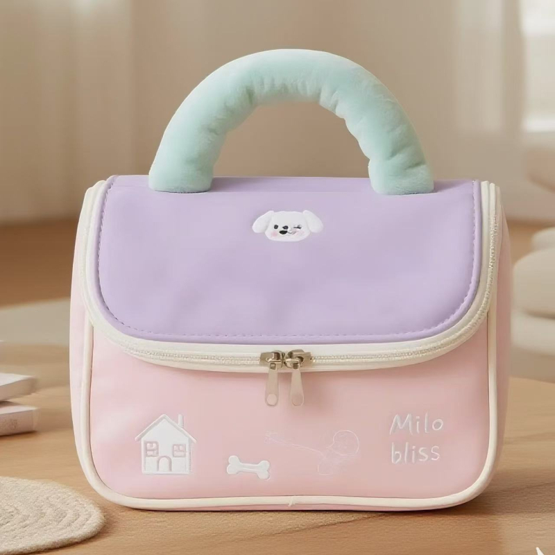 Τσαντάκι μακιγιάζ με καπάκι που γυρίζει, σχήματος κουτιού, πολυεστέρας, θήκη με φερμουάρ, σχέδιο ζωικού χαρακτήρα καρτούν