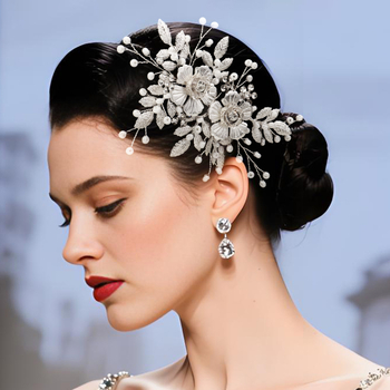 Klip za kosu – ručno izrađen s rhinestones, motiv cvijet-list, za žene