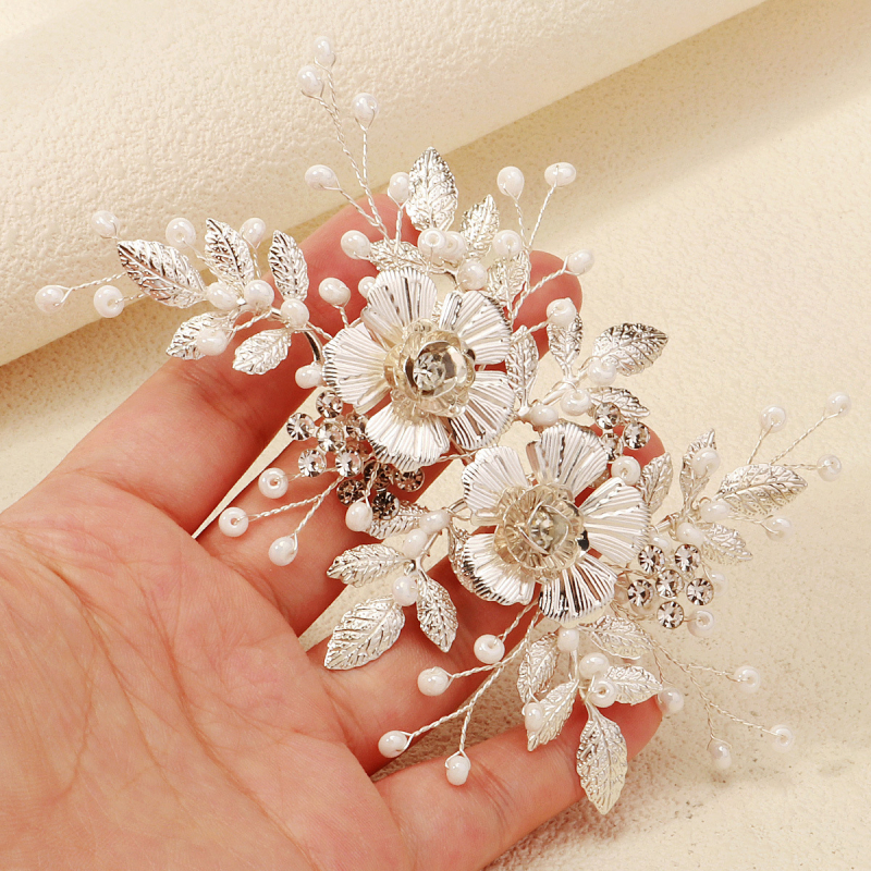 Klip za kosu – ručno izrađen s rhinestones, motiv cvijet-list, za žene
