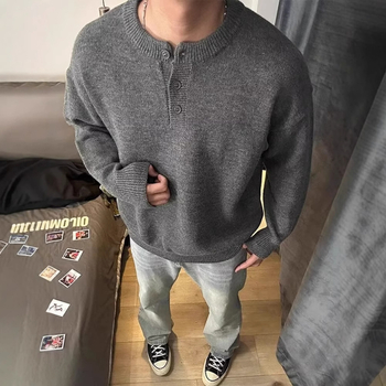 Muški pleteni pulover s okruglim izrezom, opuštenog kroja, dugih rukava, poliester smjesa