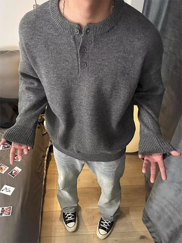 Muški pleteni pulover s okruglim izrezom, opuštenog kroja, dugih rukava, poliester smjesa