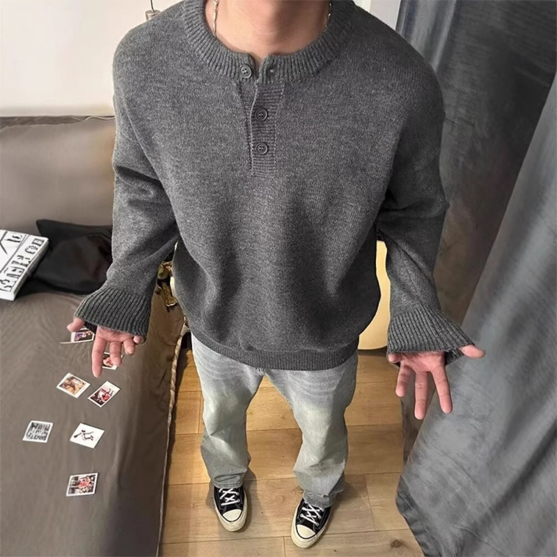 Muški pleteni pulover s okruglim izrezom, opuštenog kroja, dugih rukava, poliester smjesa