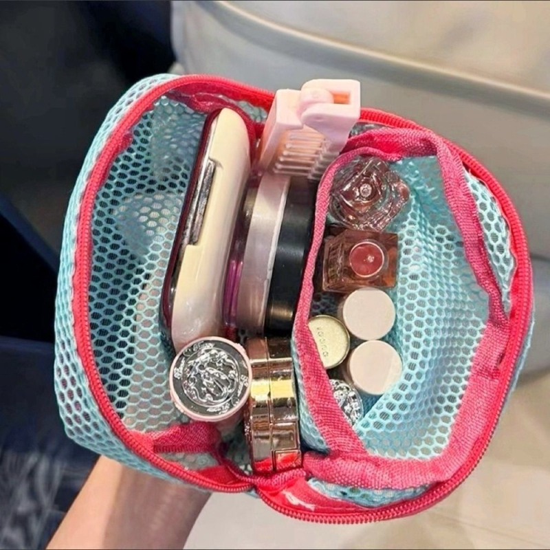 Cilindrična mrežasta torbica za makeup, putni organizator za kozmetiku i kablove
