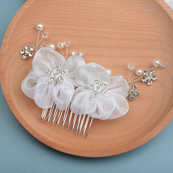 Αξεσουάρ μαλλιών - Κεφαλόδεσμος με λουλούδι από μαργαριάρια, λευκοί κρύσταλλοι με διαμαντό-ρύθμιση, γυναικείο στυλ, μάρκα Brightest Star