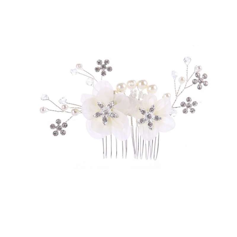 Αξεσουάρ μαλλιών - Κεφαλόδεσμος με λουλούδι από μαργαριάρια, λευκοί κρύσταλλοι με διαμαντό-ρύθμιση, γυναικείο στυλ, μάρκα Brightest Star
