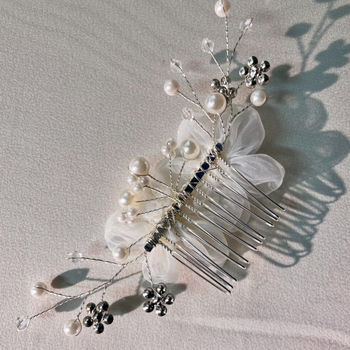 Ornament pentru păr cu perle și cristale, floare, CC05