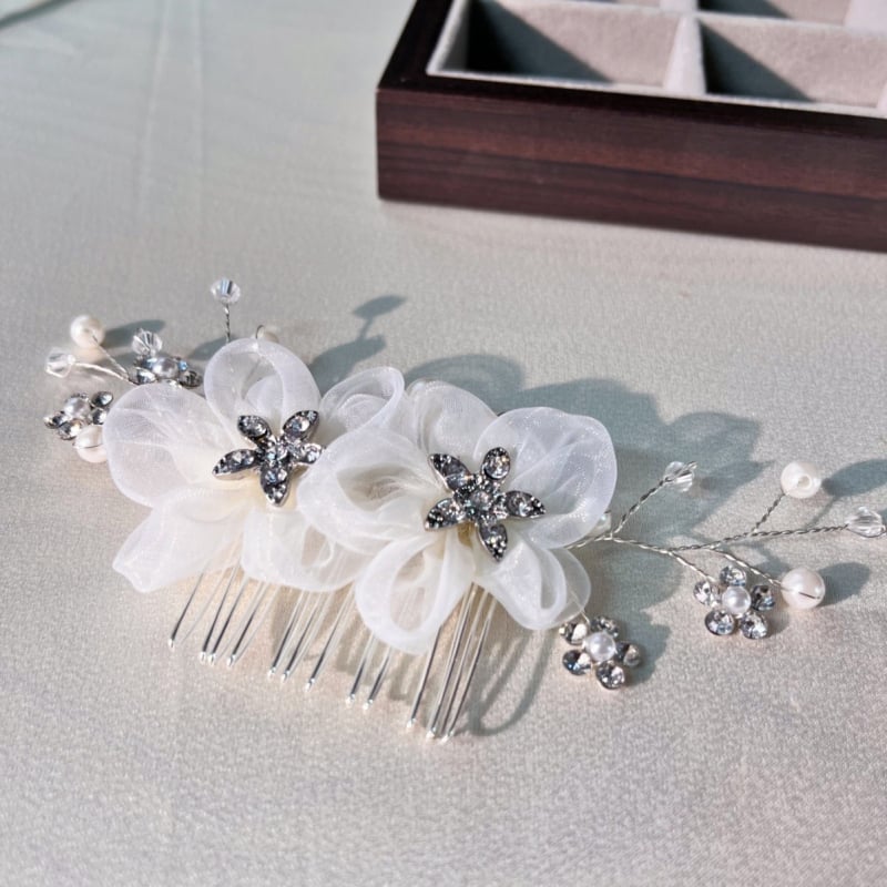 Ornament pentru păr cu perle și cristale, floare, CC05