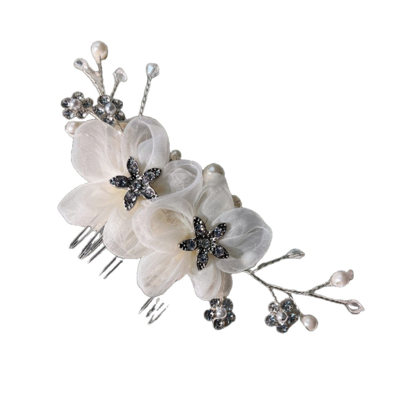 Ornament pentru păr cu perle și cristale, floare, CC05