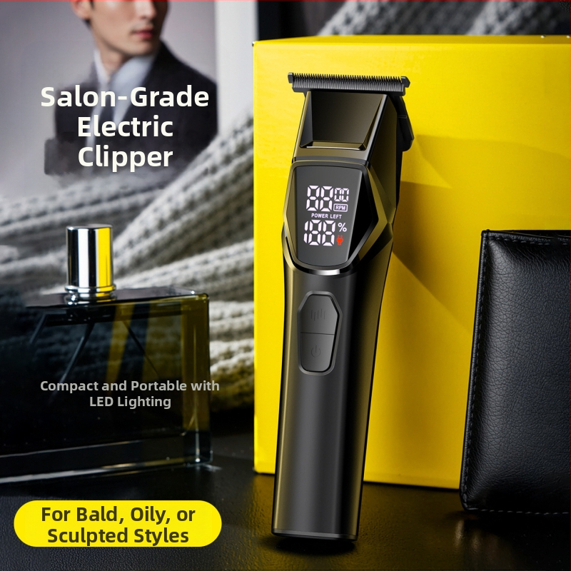 Domáci elektrický holiaci strojček na vlasy s LED osvetlením, motor s kefami, čepele z nerezovej ocele, zabudovaná batéria 1200–2000 mAh, digitálny displej, rýchle nabíjanie