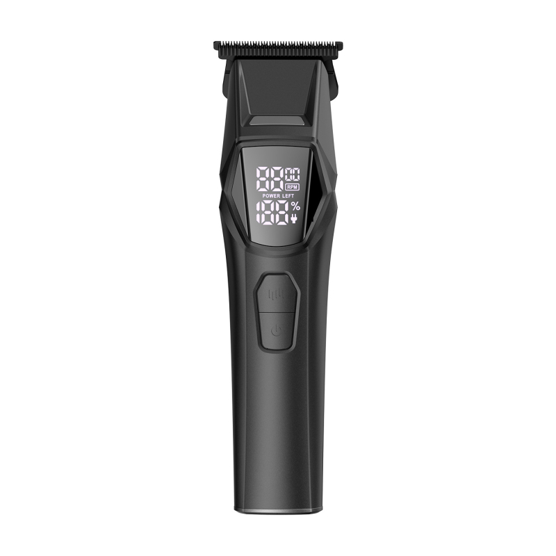 Háztartási LED világítással ellátott elektromos hajvágó, szénkefés motor, rozsdamentes acél pengék, beépített 1200–2000 mAh akkumulátor, digitális kijelző, gyors töltés