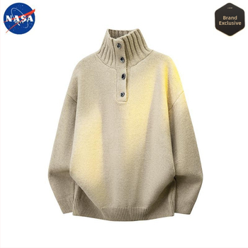 Muški pleteni džemper s visokim ovratnikom i gumbima, NASA branda, jesen-zima