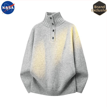 Muški pleteni džemper s visokim ovratnikom i gumbima, NASA branda, jesen-zima