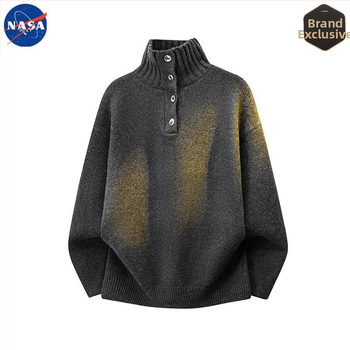Muški pleteni džemper s visokim ovratnikom i gumbima, NASA branda, jesen-zima