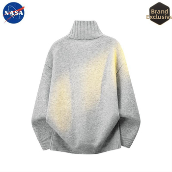 Muški pleteni džemper s visokim ovratnikom i gumbima, NASA branda, jesen-zima