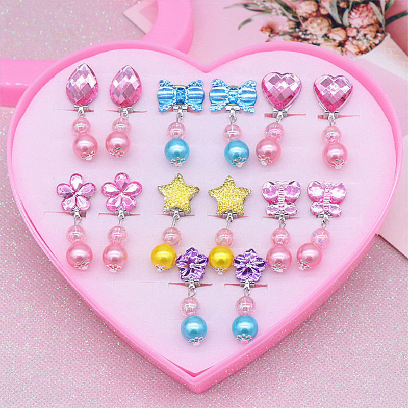 Παιδικά κλιπ για τα αυτιά, πλαστικό/ρητίνη με ακρυλικό μωσαϊκό, καρτούν στυλ, Σειρά Princess, χειροποίητο