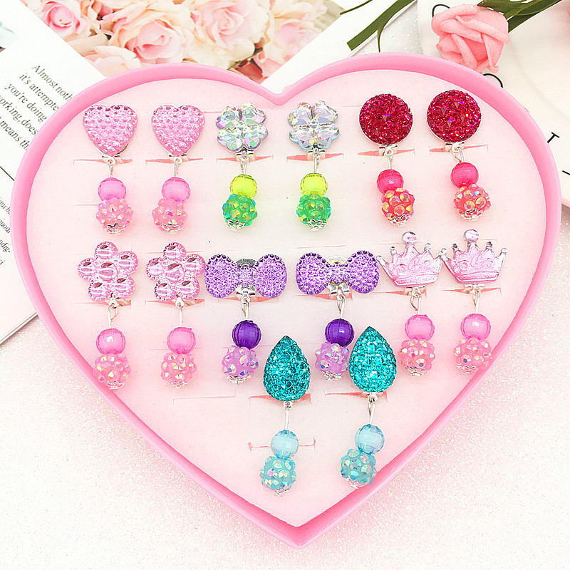 Παιδικά κλιπ για τα αυτιά, πλαστικό/ρητίνη με ακρυλικό μωσαϊκό, καρτούν στυλ, Σειρά Princess, χειροποίητο