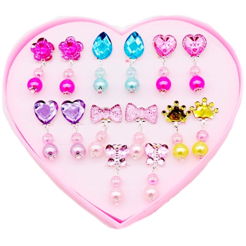 Παιδικά κλιπ για τα αυτιά, πλαστικό/ρητίνη με ακρυλικό μωσαϊκό, καρτούν στυλ, Σειρά Princess, χειροποίητο