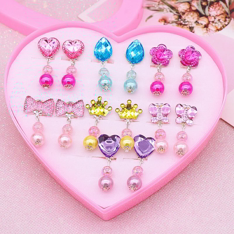 Παιδικά κλιπ για τα αυτιά, πλαστικό/ρητίνη με ακρυλικό μωσαϊκό, καρτούν στυλ, Σειρά Princess, χειροποίητο