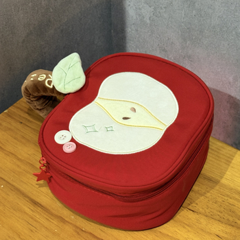 Τσαντάκι μακιγιάζ χειρός, μεγάλο χωρητικό, καμβάς με μοτίβο μήλου, φερμουάρ, ελαφρύ και ανθεκτικό