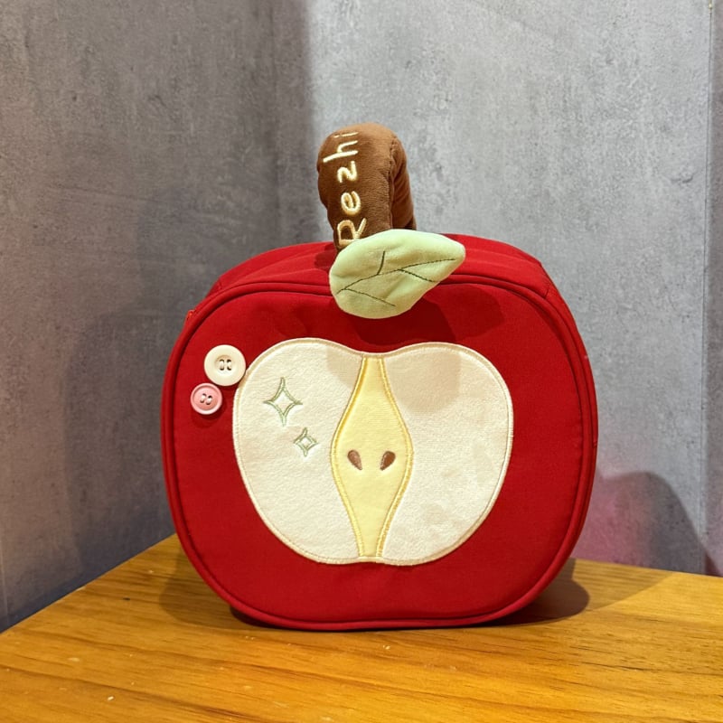 Τσαντάκι μακιγιάζ χειρός, μεγάλο χωρητικό, καμβάς με μοτίβο μήλου, φερμουάρ, ελαφρύ και ανθεκτικό