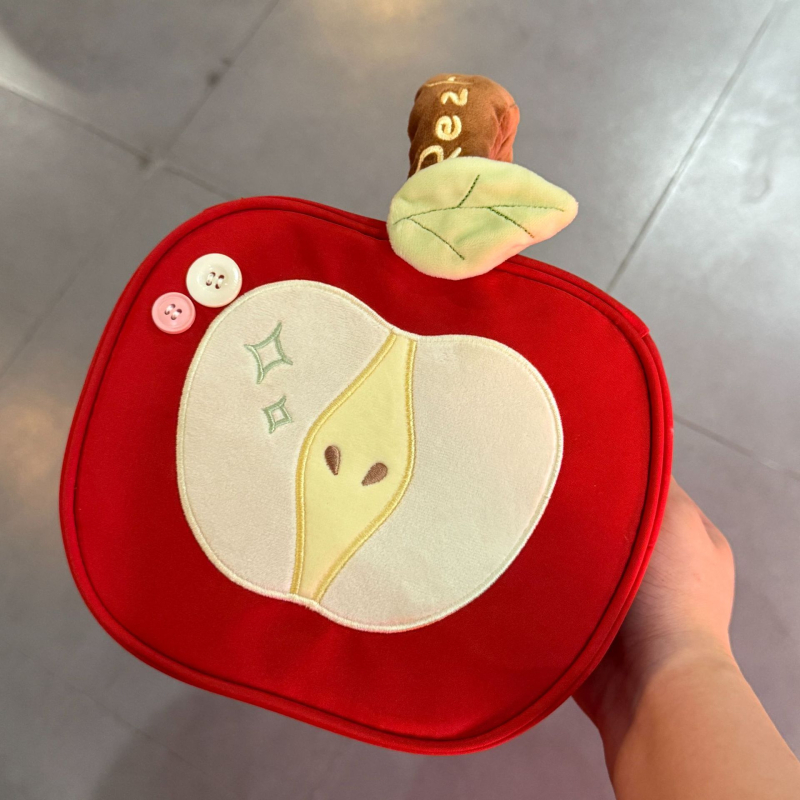 Τσαντάκι μακιγιάζ χειρός, μεγάλο χωρητικό, καμβάς με μοτίβο μήλου, φερμουάρ, ελαφρύ και ανθεκτικό