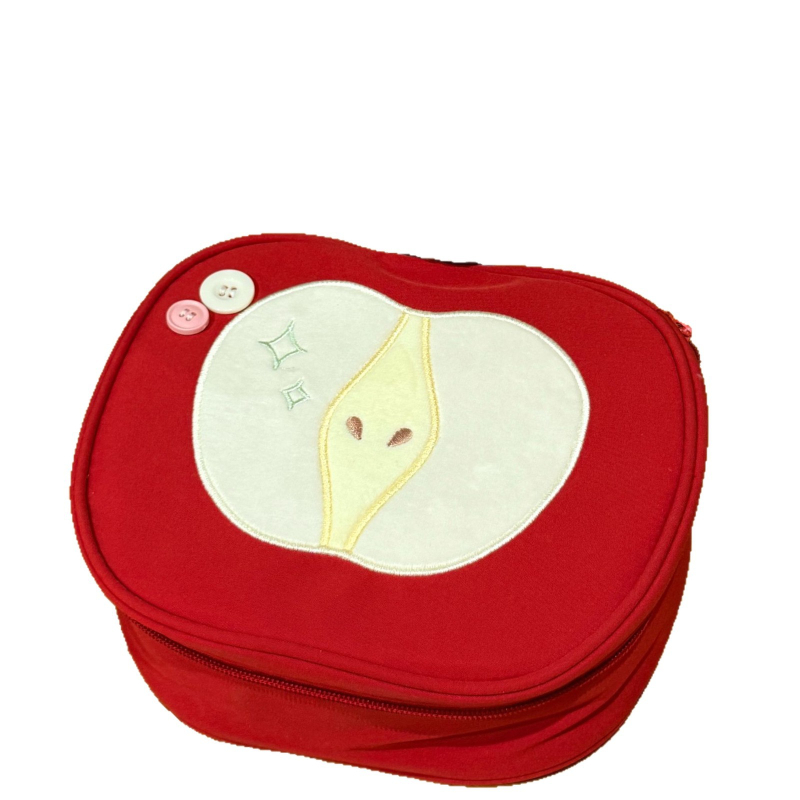Τσαντάκι μακιγιάζ χειρός, μεγάλο χωρητικό, καμβάς με μοτίβο μήλου, φερμουάρ, ελαφρύ και ανθεκτικό