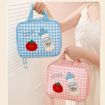 Τσάντα καλλυντικών από ύφασμα Oxford, κέντημα με καρτούν, αδιάβροχη και επεκτάσιμη, κλείσιμο με φερμουάρ