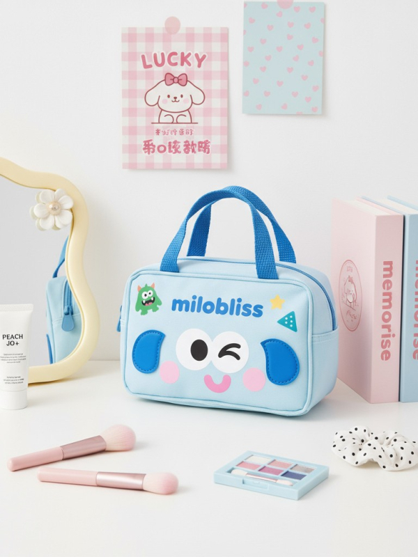 Τσαντάκι καλλυντικών με σχέδιο γλυκού μικρού τέρατος, πολυεστέρας, τετράγωνο σχήμα, φερμουάρ.