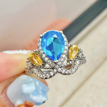 Bakreni prsten, kapljasti oblik, postavljanje krune, London blue topaz, dijamantno brušenje