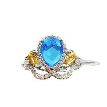 Bakreni prsten, kapljasti oblik, postavljanje krune, London blue topaz, dijamantno brušenje