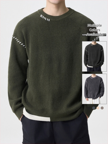 Muški oversize džemper s okruglim izrezom, jacquard uzorak, poliester tkanina, bez glačanja, za zimu