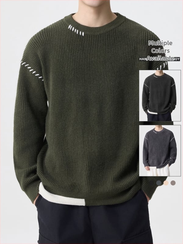 Muški oversize džemper s okruglim izrezom, jacquard uzorak, poliester tkanina, bez glačanja, za zimu