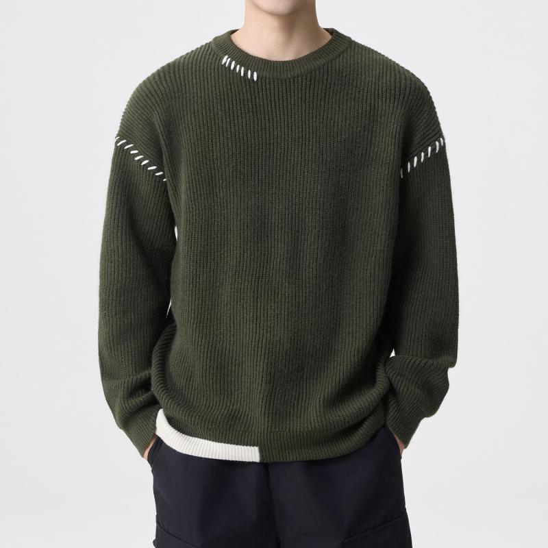 Muški oversize džemper s okruglim izrezom, jacquard uzorak, poliester tkanina, bez glačanja, za zimu