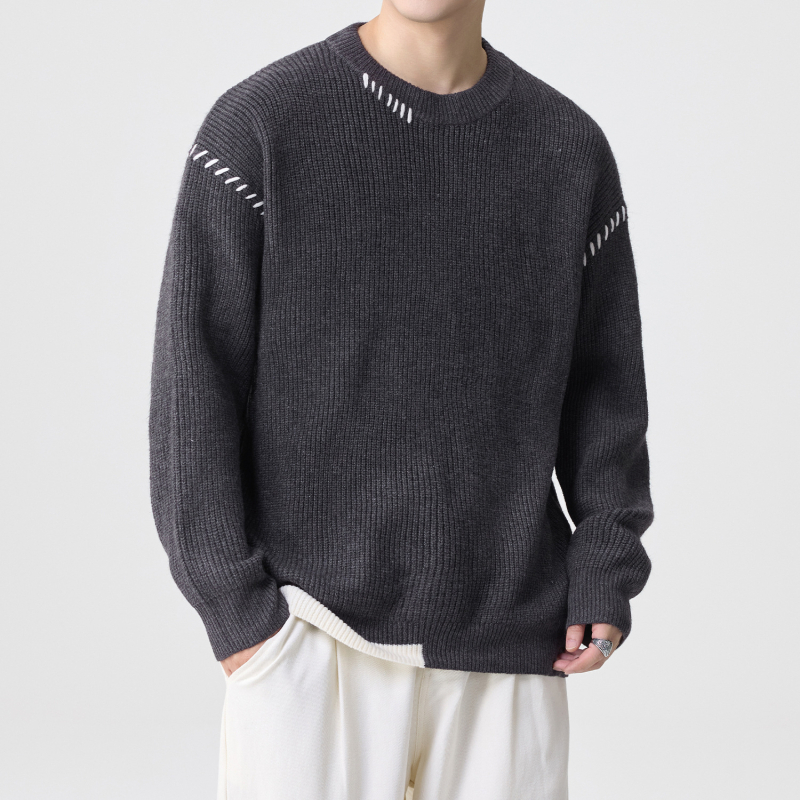 Muški oversize džemper s okruglim izrezom, jacquard uzorak, poliester tkanina, bez glačanja, za zimu