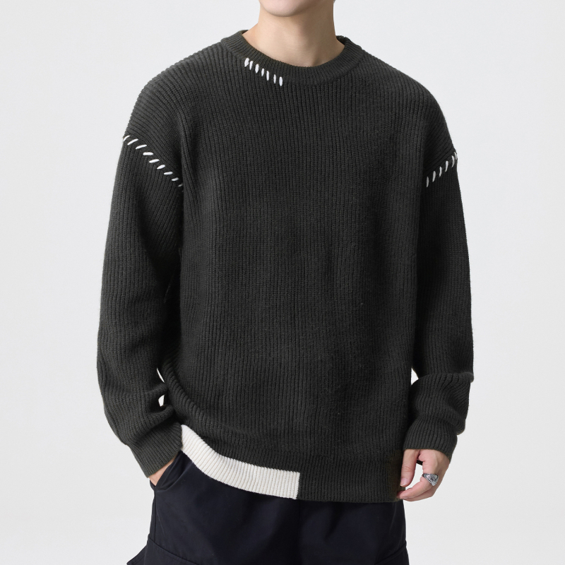 Muški oversize džemper s okruglim izrezom, jacquard uzorak, poliester tkanina, bez glačanja, za zimu