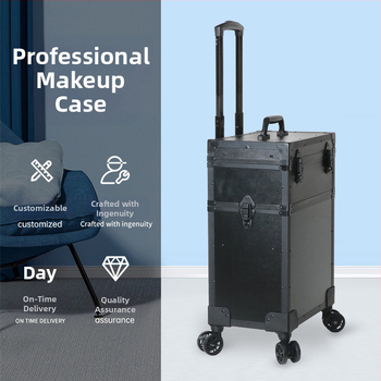 Κουτί μακιγιάζ με φώτα, επαγγελματικό, κράμα αλουμινίου + MDF + EVA, τροχοφόρο με ράβδο έλξης, περιστρεφόμενοι τροχοί, κλείδωμα