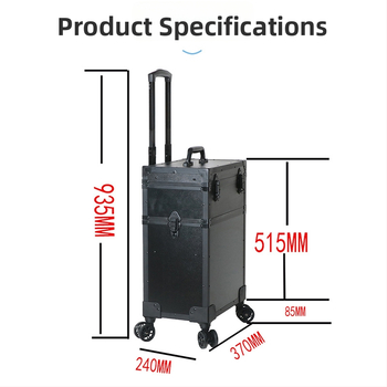 Κουτί μακιγιάζ με φώτα, επαγγελματικό, κράμα αλουμινίου + MDF + EVA, τροχοφόρο με ράβδο έλξης, περιστρεφόμενοι τροχοί, κλείδωμα