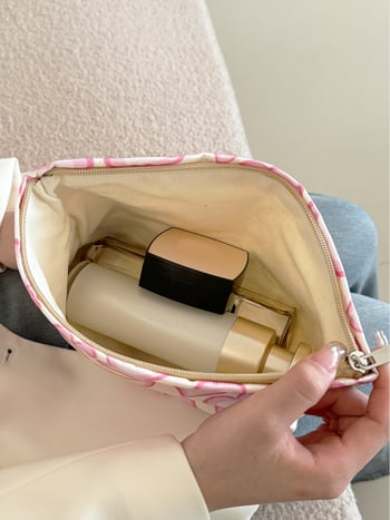 Κοσμητική τσάντα από πολυεστέρα με γεωμετρικό μοτίο και επένδυση πολυεστέρα για αποθήκευση, στυλ φρέσκου και γλυκού