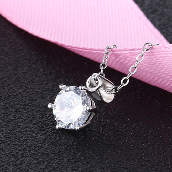 Colier din argint S925, Deed of Love, pandantiv zircon cu șase gheare, coroană, design geometric, incrustare diamant