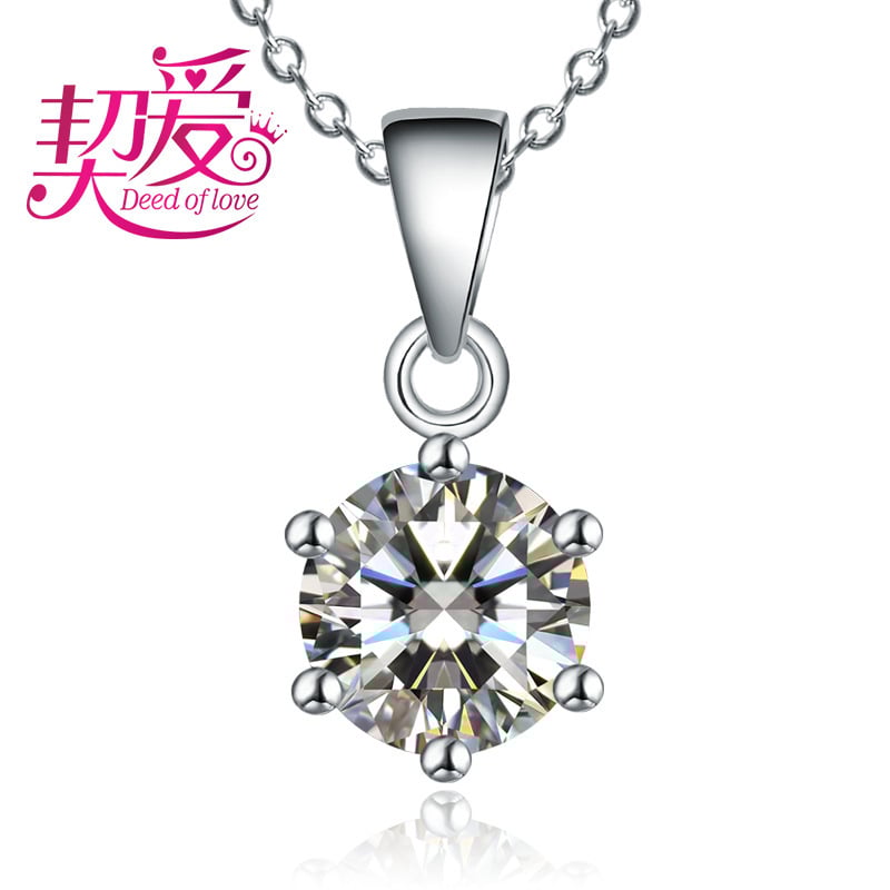 Colier din argint S925, Deed of Love, pandantiv zircon cu șase gheare, coroană, design geometric, incrustare diamant