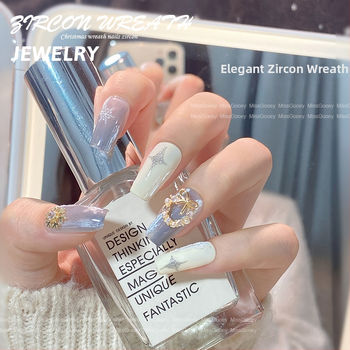 Декорации за нокти: светъл лукс коледен венец за нокти, циркони, перли, триизмерни кристали и панделка (Материали: метал, пластмаса; Шаблон: верига; Нетно съдържание: 0.05 кг; Бранд: miss gooey)