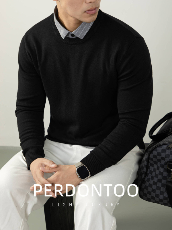 Muški pleteni džemper s kapuljačom i okruglim izrezom, dugi rukavi, mješavina poliestera, jesensko-zimska 2025