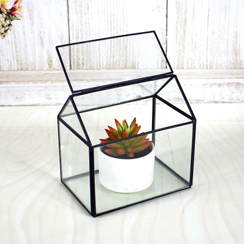 Sere din sticlă în formă de casă pentru flori veșnice — cub geometric, peisaj miniatural