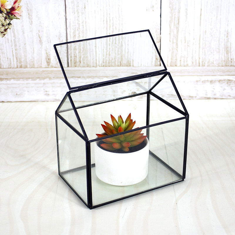 Sere din sticlă în formă de casă pentru flori veșnice — cub geometric, peisaj miniatural