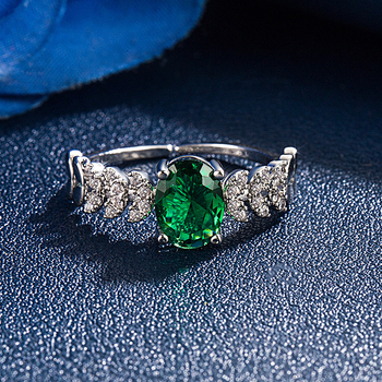 Yaoting gyűrű nyitott dizájnnal, imitált smaragdkő, réz, elektroplakálás, csepp alakú és geometrikus stílus