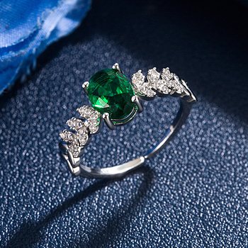 Yaoting gyűrű nyitott dizájnnal, imitált smaragdkő, réz, elektroplakálás, csepp alakú és geometrikus stílus