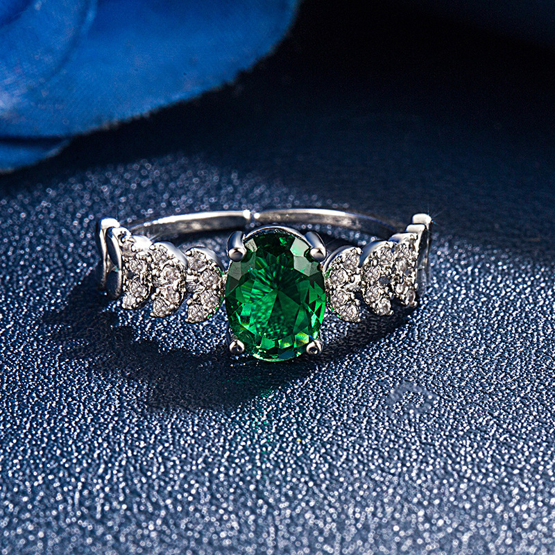 Yaoting gyűrű nyitott dizájnnal, imitált smaragdkő, réz, elektroplakálás, csepp alakú és geometrikus stílus