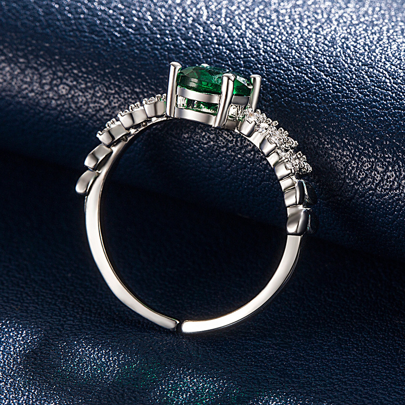 Yaoting gyűrű nyitott dizájnnal, imitált smaragdkő, réz, elektroplakálás, csepp alakú és geometrikus stílus